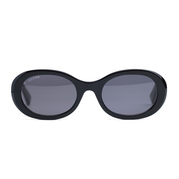 画像1: [FLUTTER] Acetate Narrow Oval Glasses BLACK BLACK lens (1)