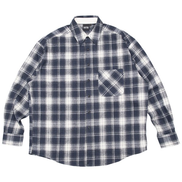 画像1: [FLUTTER] Regular Collar Check Shirt NAVY (1)