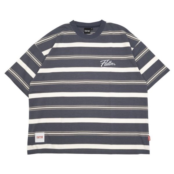 画像1: [FLUTTER] Multi Border B/S S/S Tee　NAVY (1)